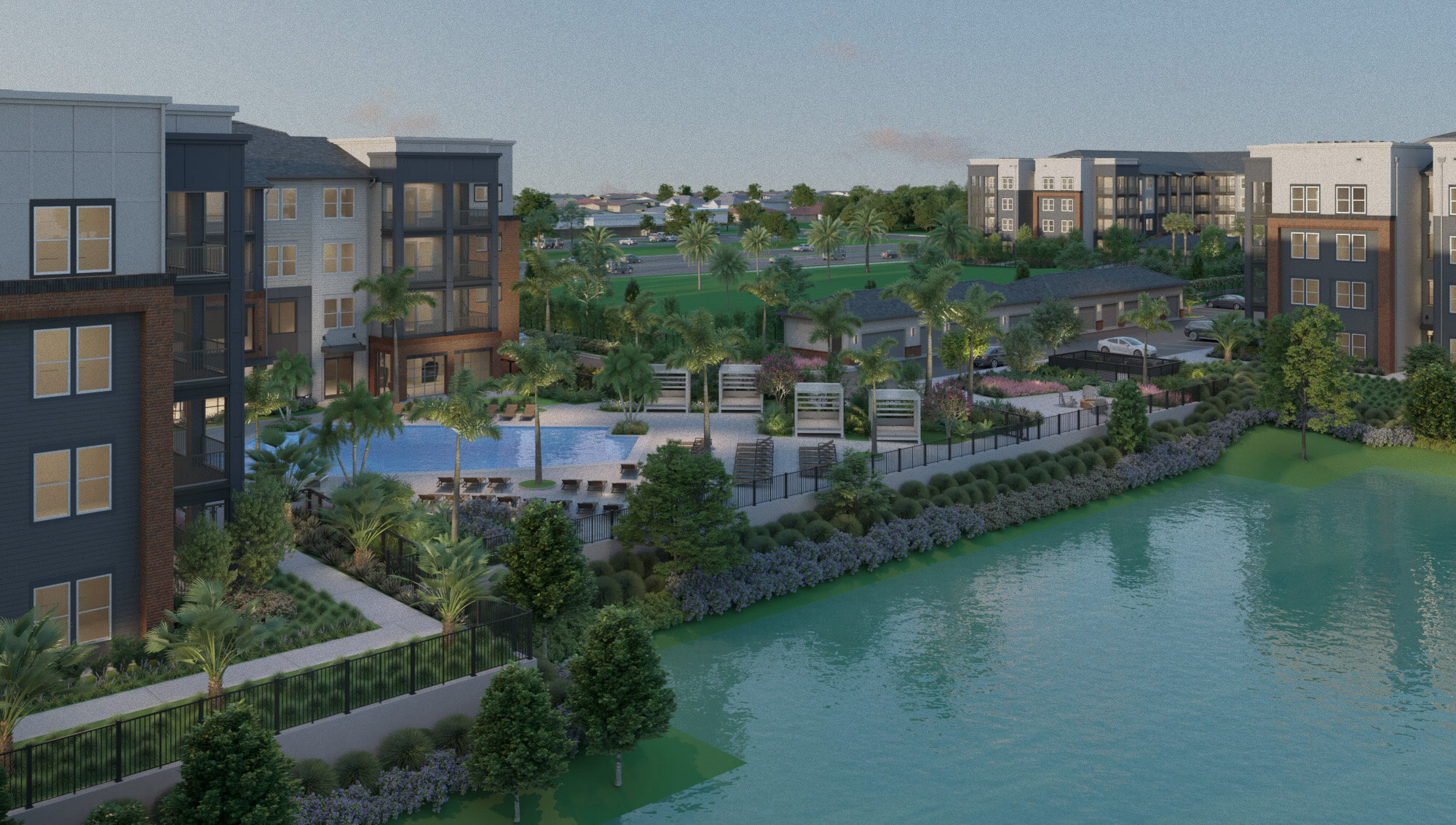 Upshore exterior rendering showing upscale lifestyle in Palm Harbor