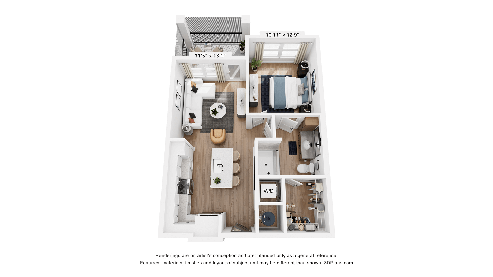 One-bedroom apartment floor plan at Upshore
