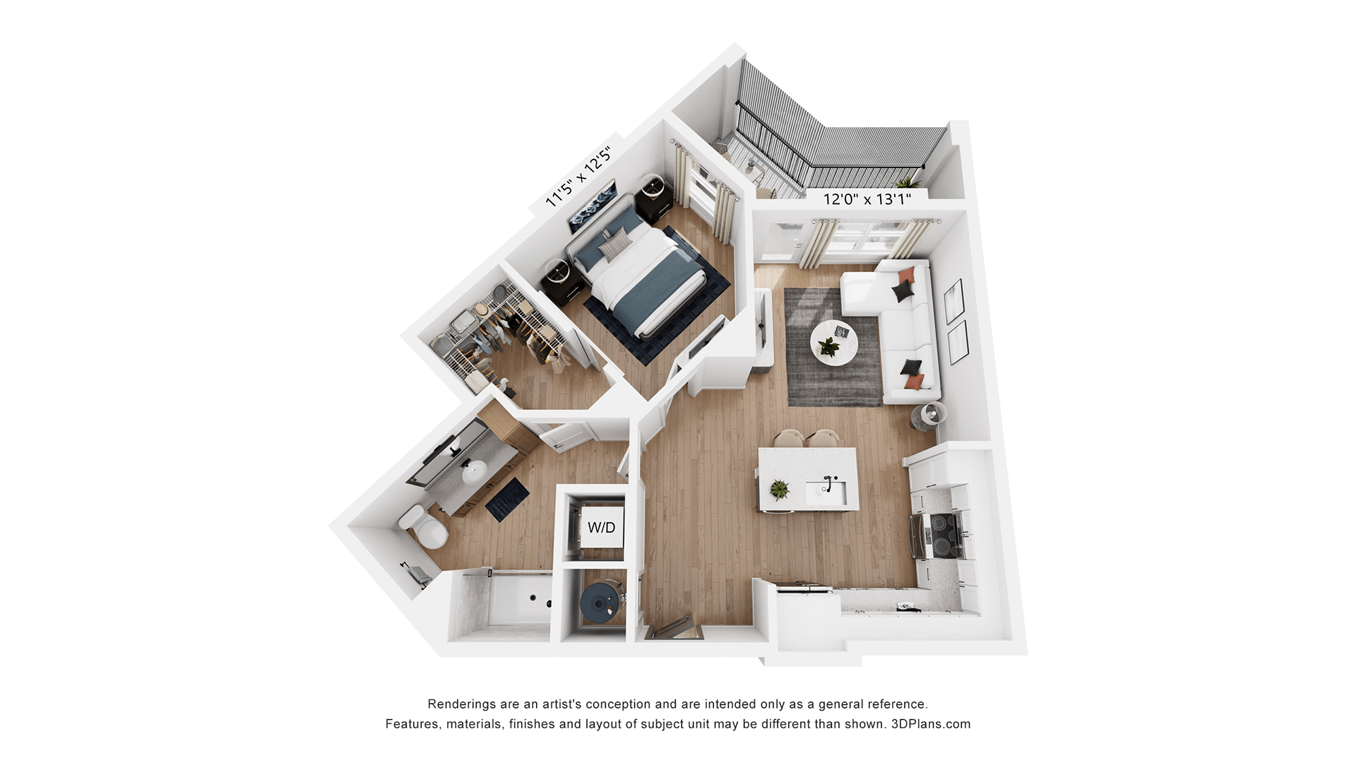 Spacious one-bedroom layout with open living area