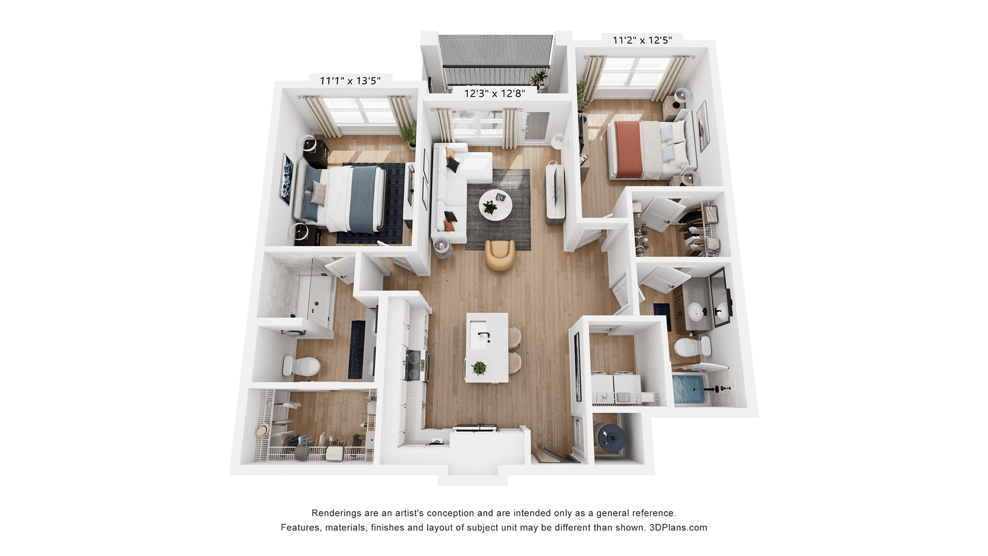 Spacious two-bedroom layout with dual bathrooms