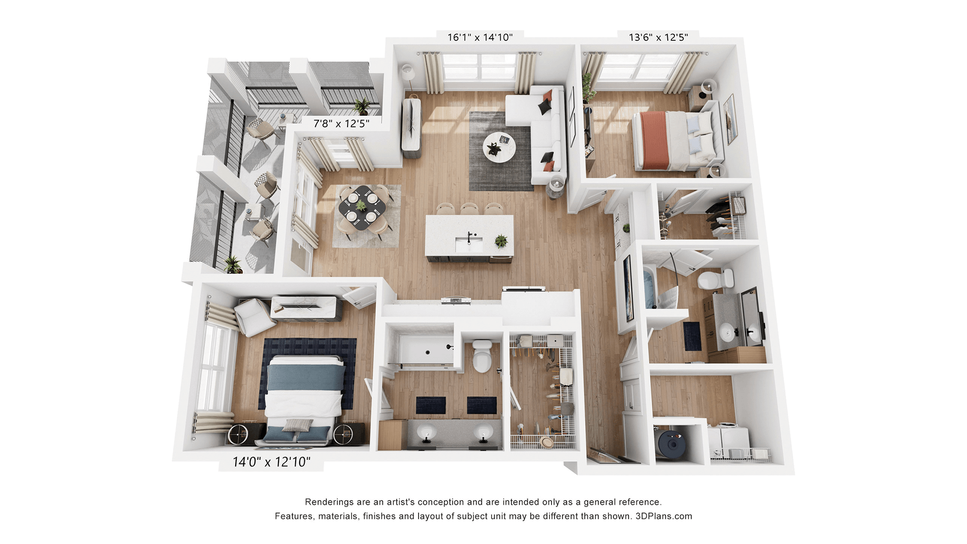 Floor plan of two-bedroom unit at Upshore Apartments
