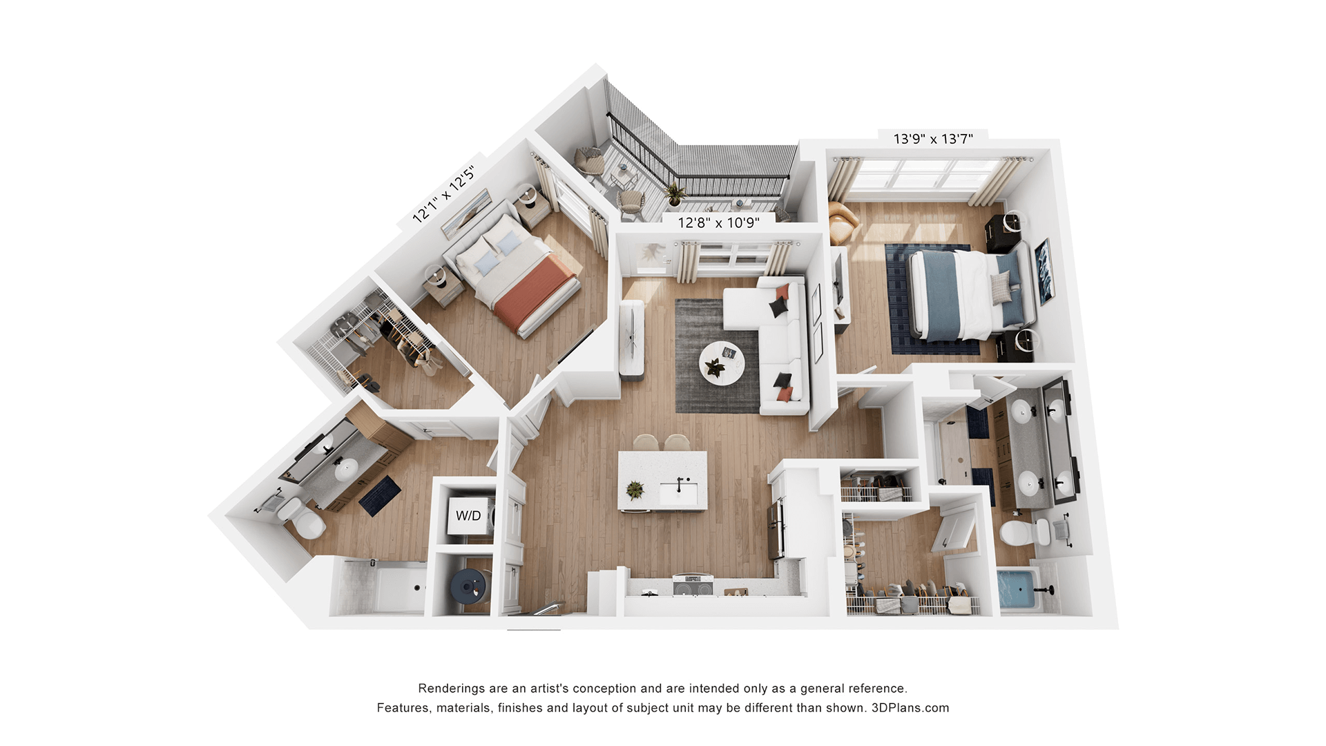 Upshore two-bedroom floorplan ideal for roommates or families