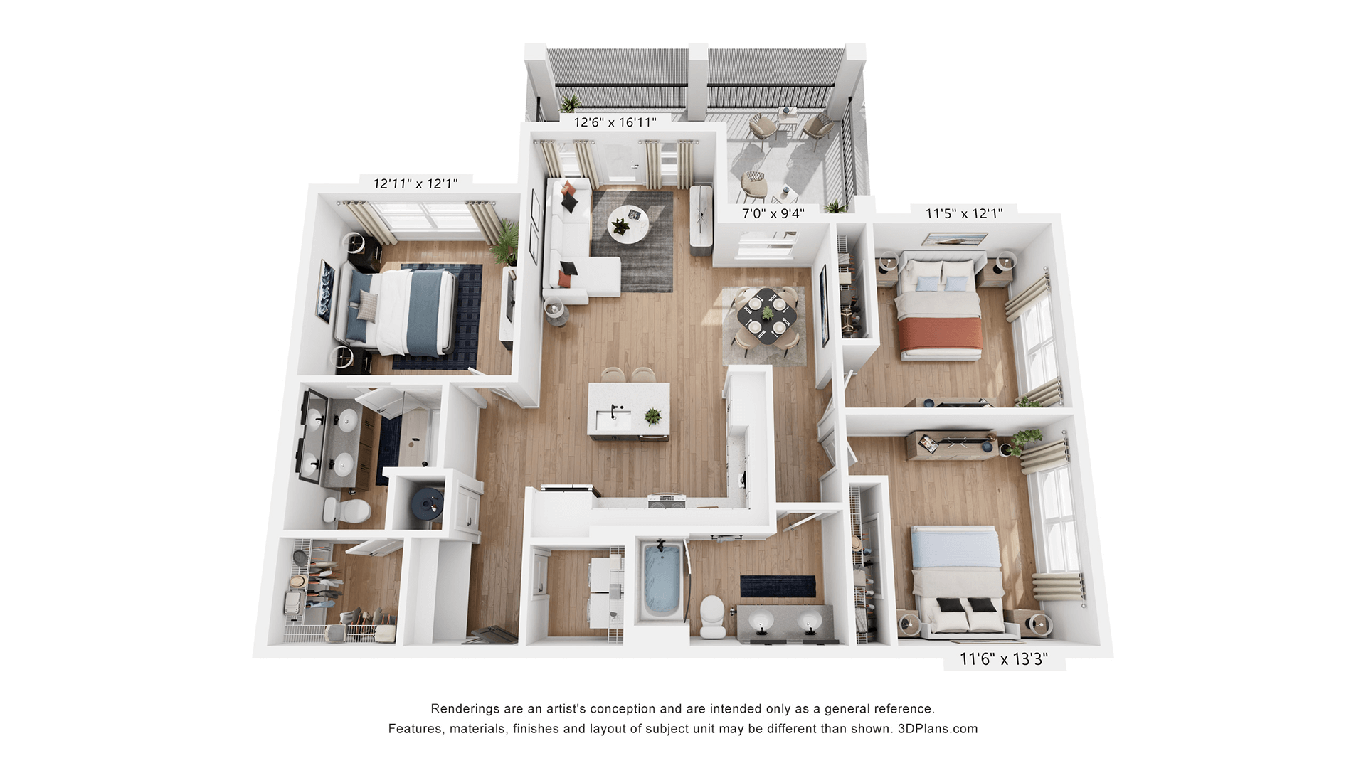 Upshore two-bedroom apartment with open living and dining